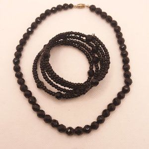 Faceted Black Glass or Heavy Acrylic Necklace and Bracelet
